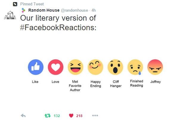 Random House Facebook Reactions tweet
