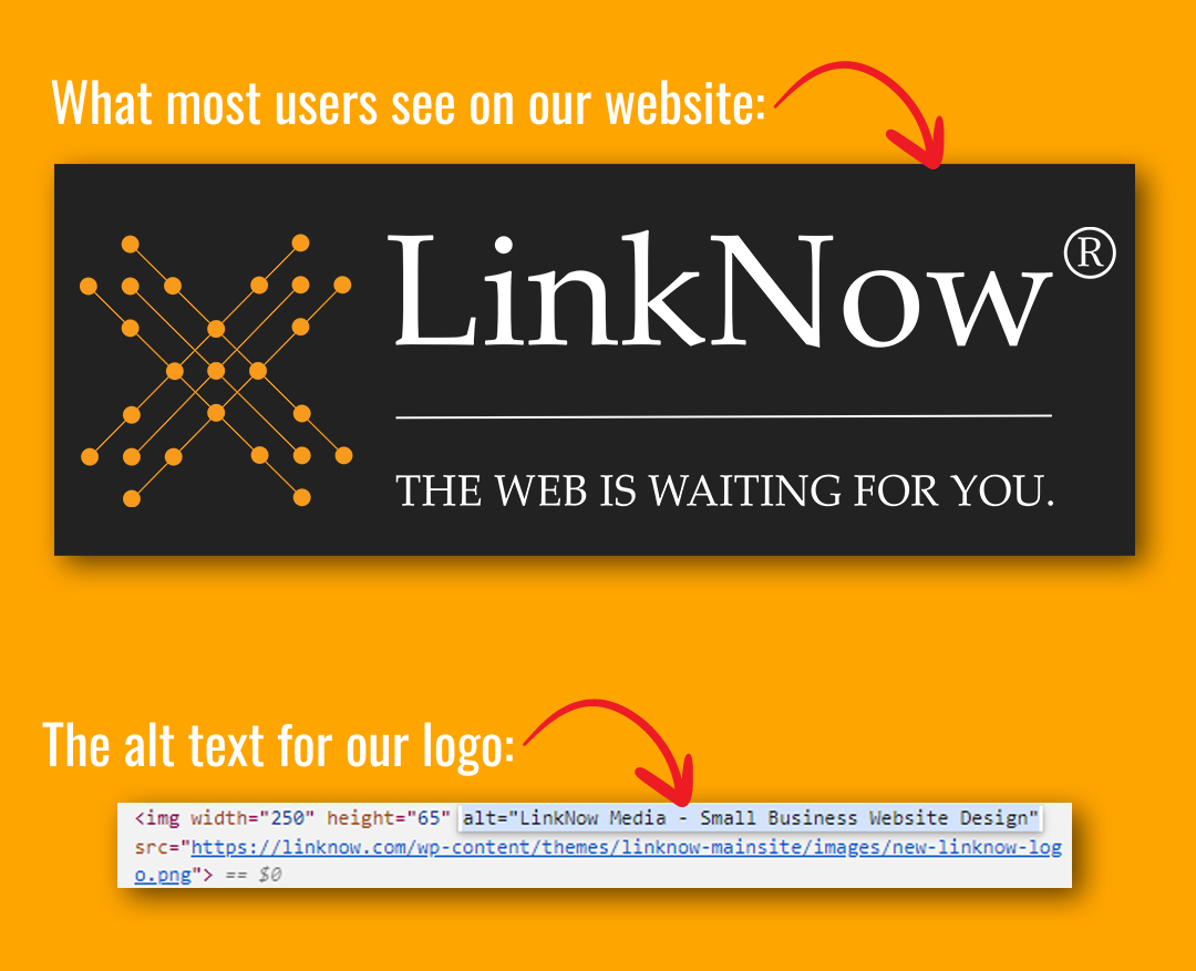 An image comparing the LinkNow logo with the alt text from the webpage. 
