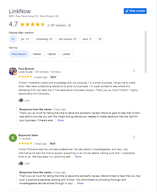 reviews on Google