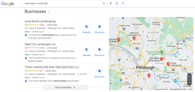 Google business result
