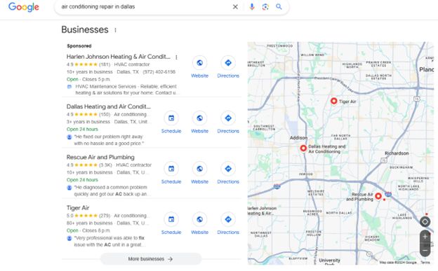 Google’s local search results