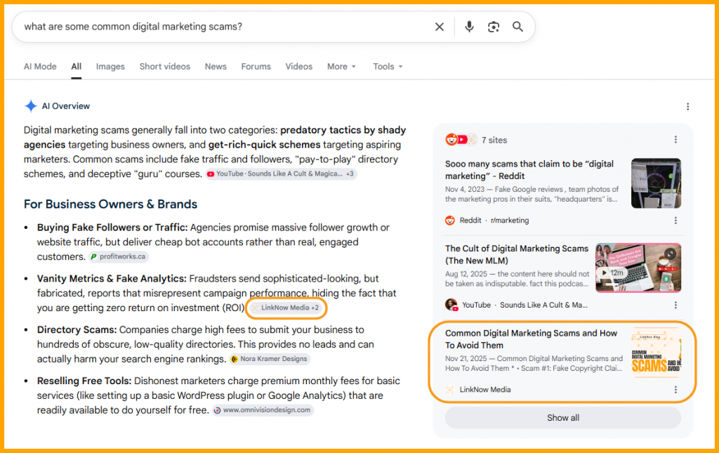 LinkNow Appearing in AI Overviews