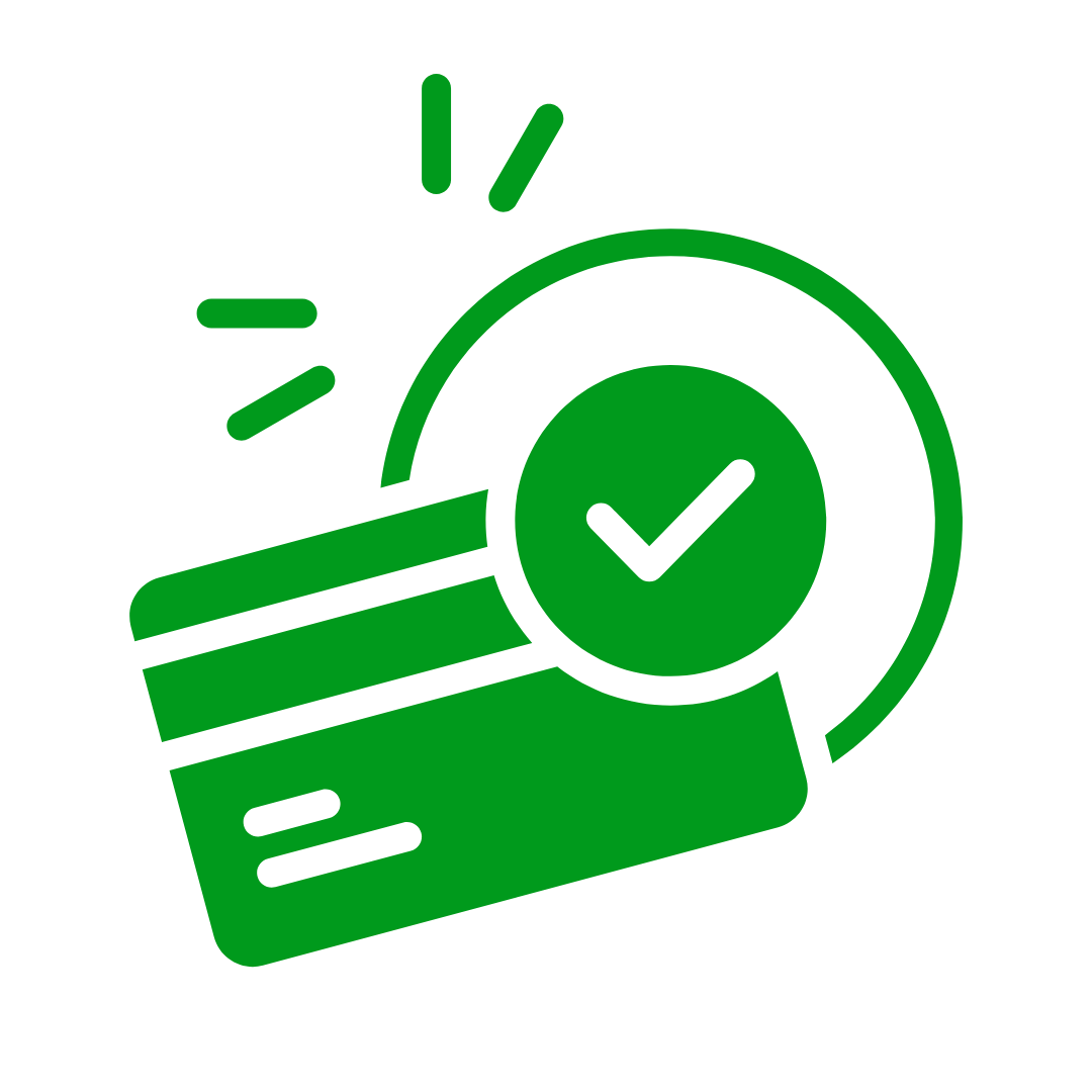 A credit card with a green checkmark