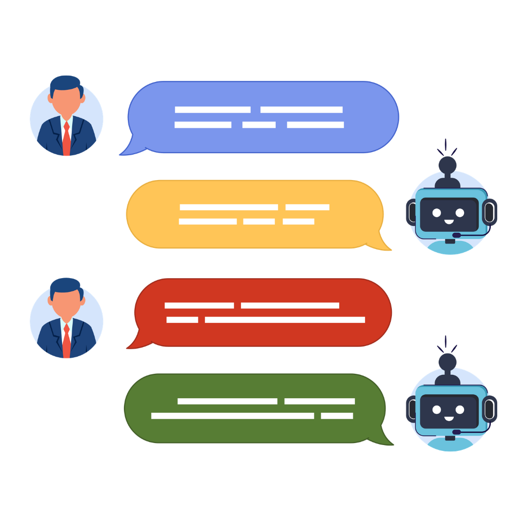 Icon of a conversation with an AI bot responding back