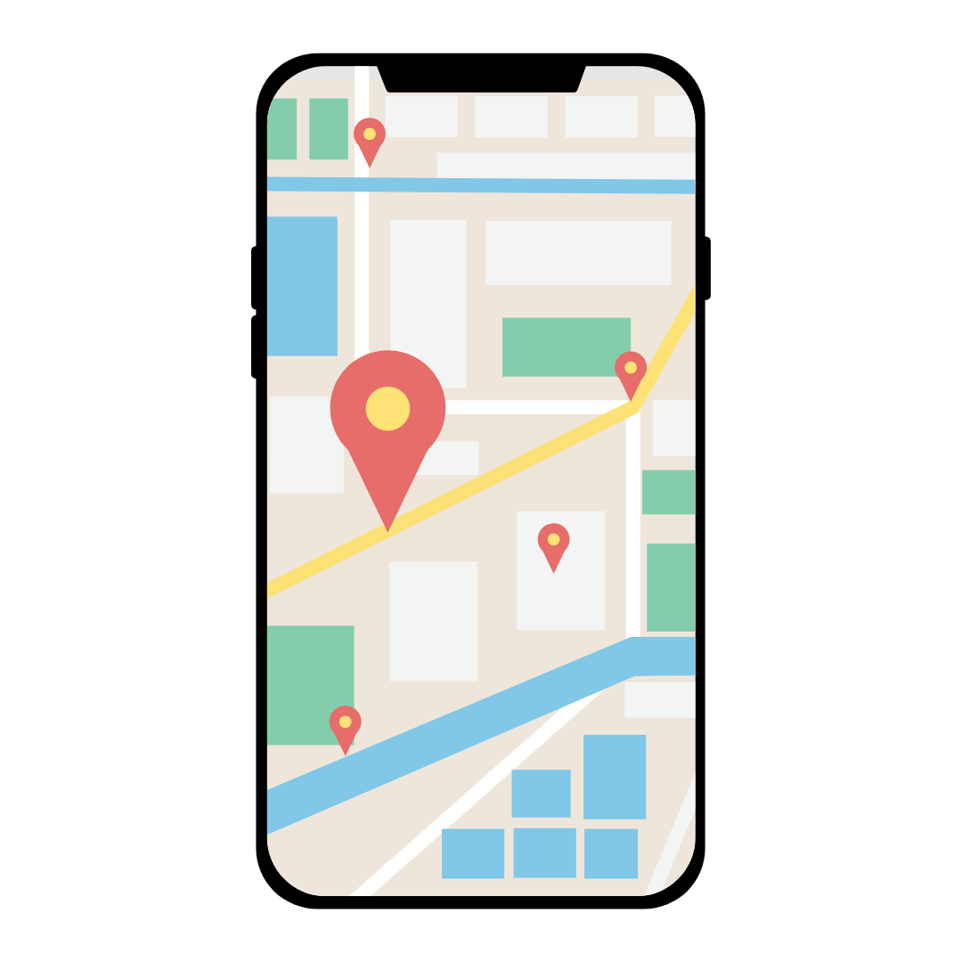 A smartphone with a map app open