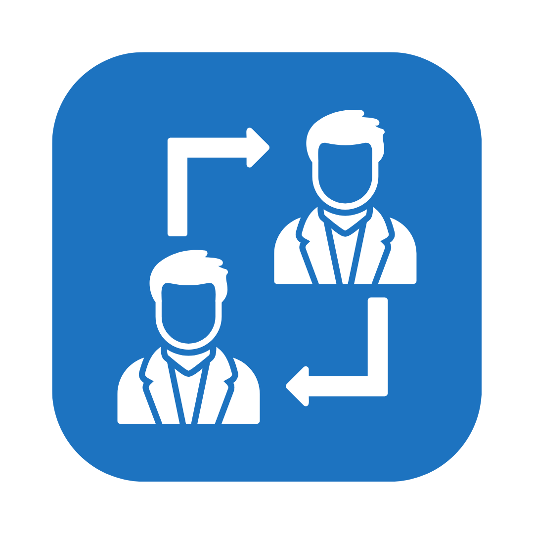 An icon showing two businessmen with arrows between them.