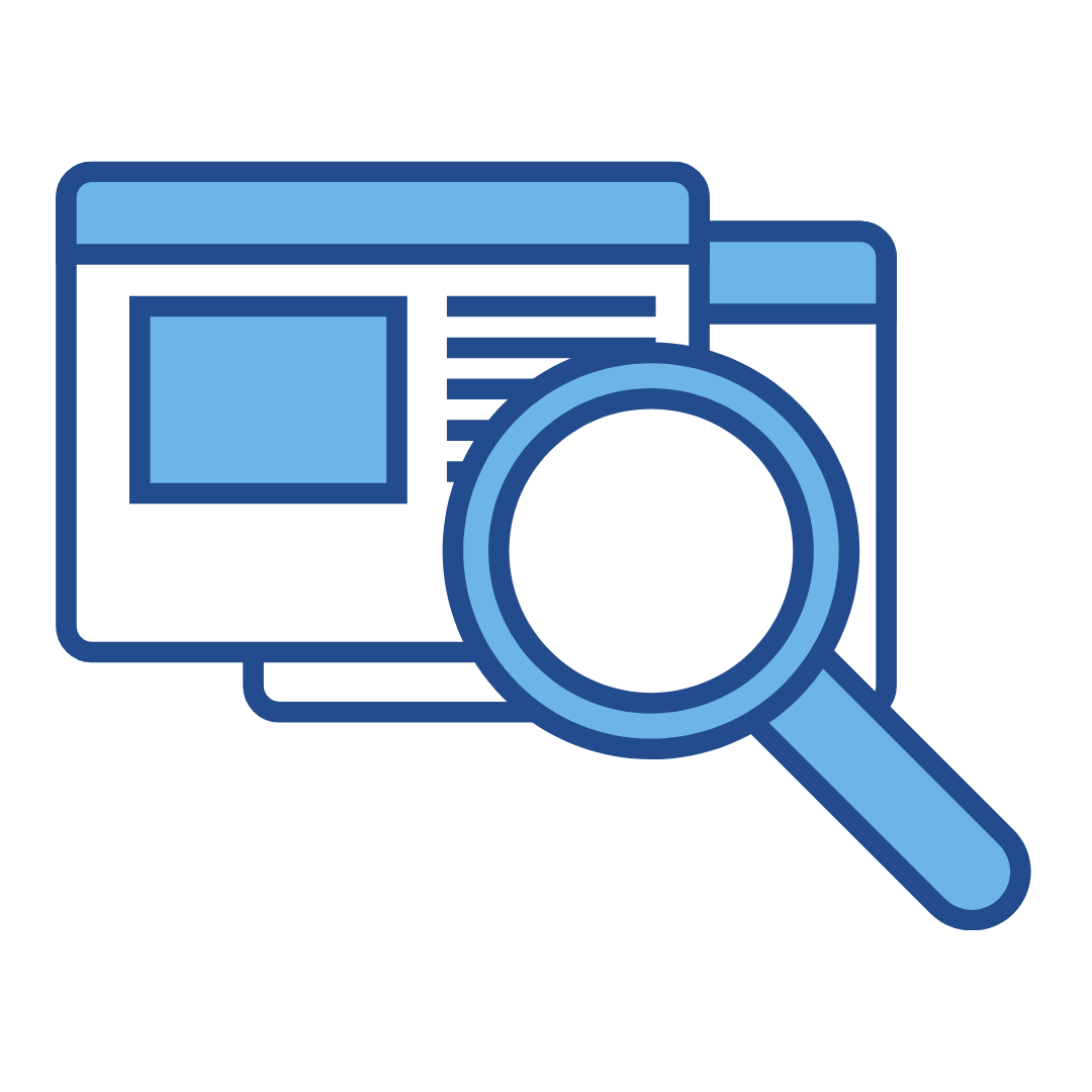 Icon of a web browser and magnifying glass