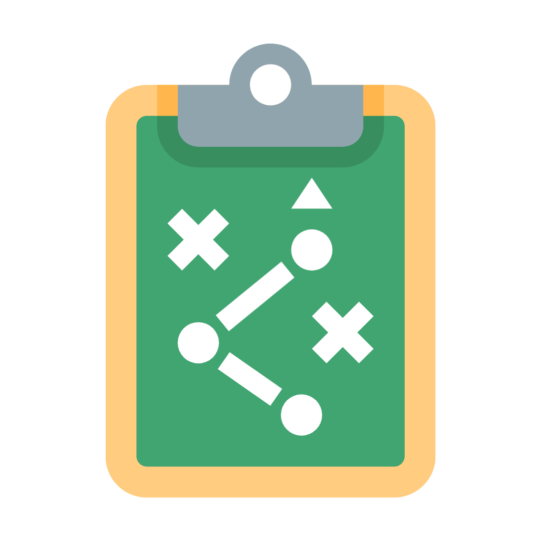 Icon of a clip board with Xs and O's