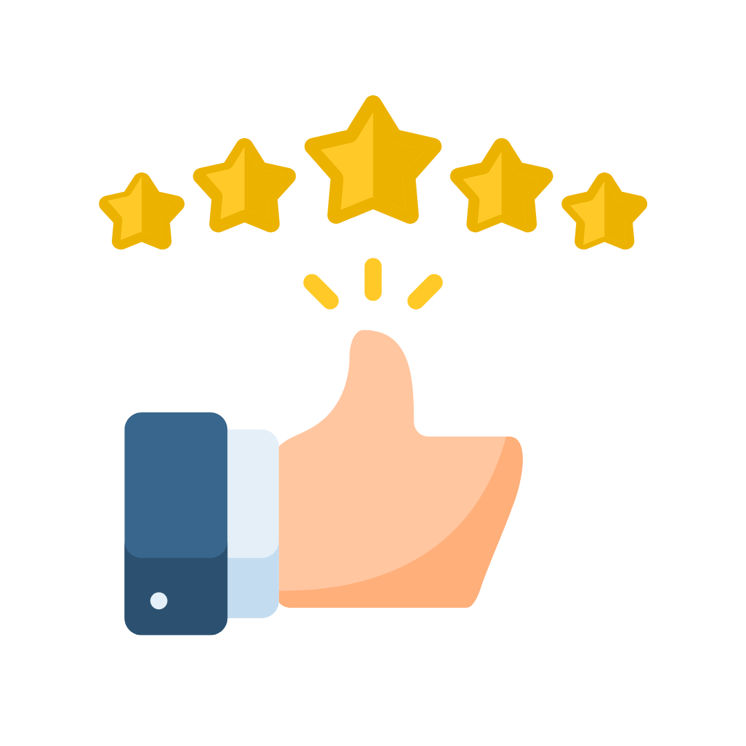Icon of a thumbs up with 5 stars